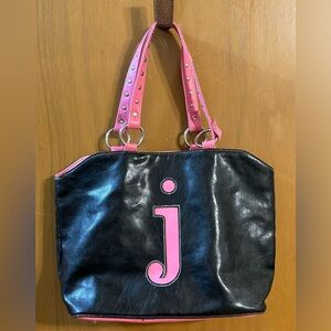 Y2K Black Pink Initial J Tote Bag Studded Monogram Purse 2000s Shoulder Bag